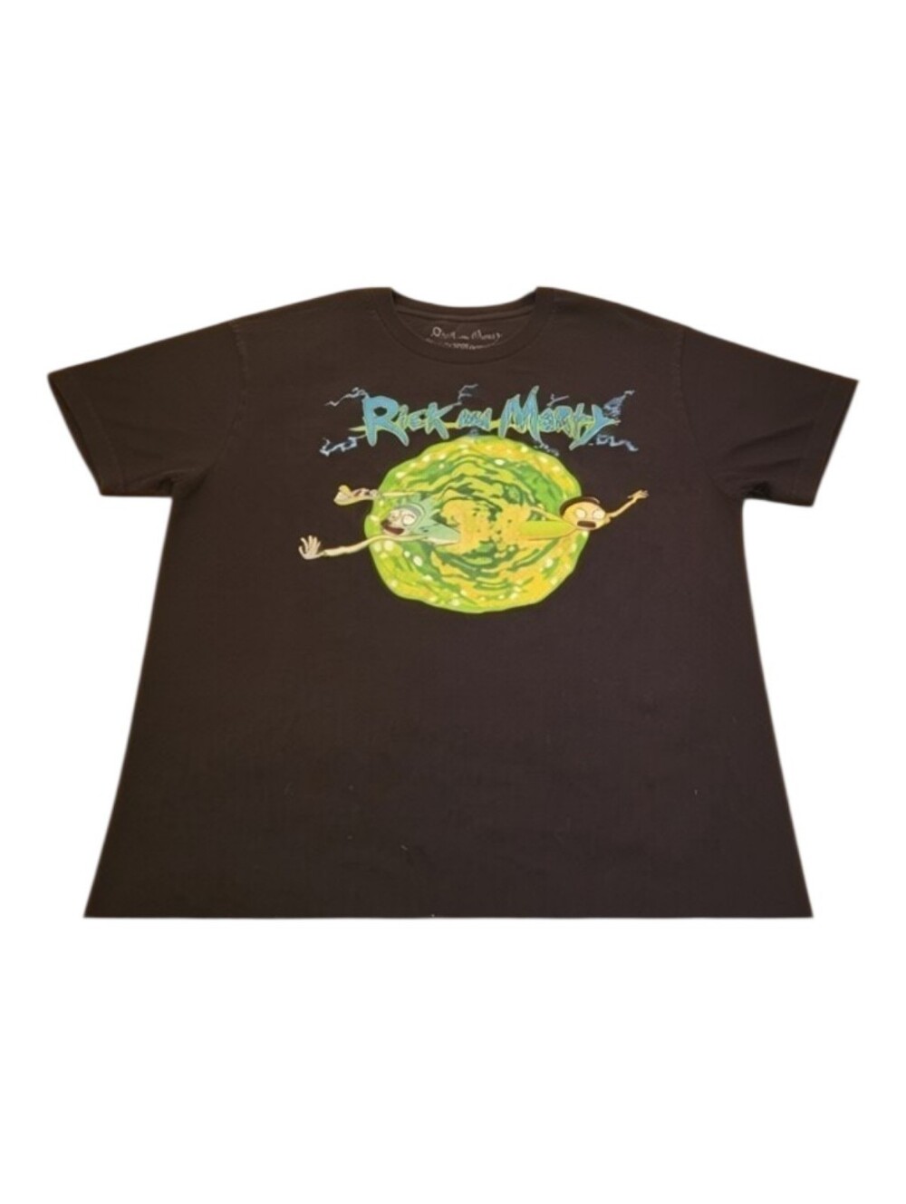 🥳5/$25!🥳 Rick and Morty Black Short-Sleeve Graphic Tee with Green Portal